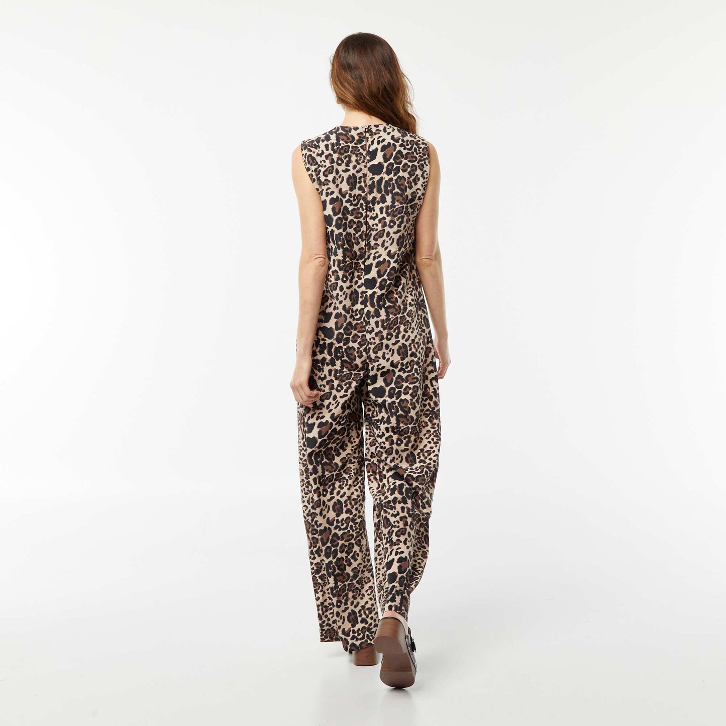 Sleeveless patterned jumpsuit BROWN