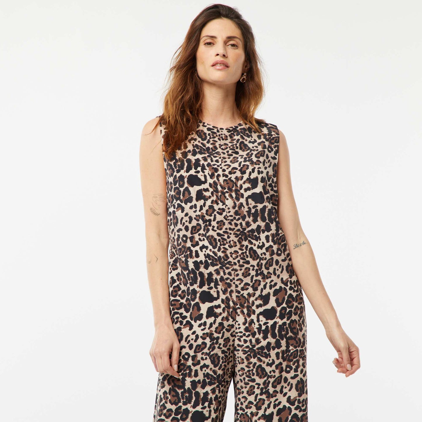 Sleeveless patterned jumpsuit BROWN