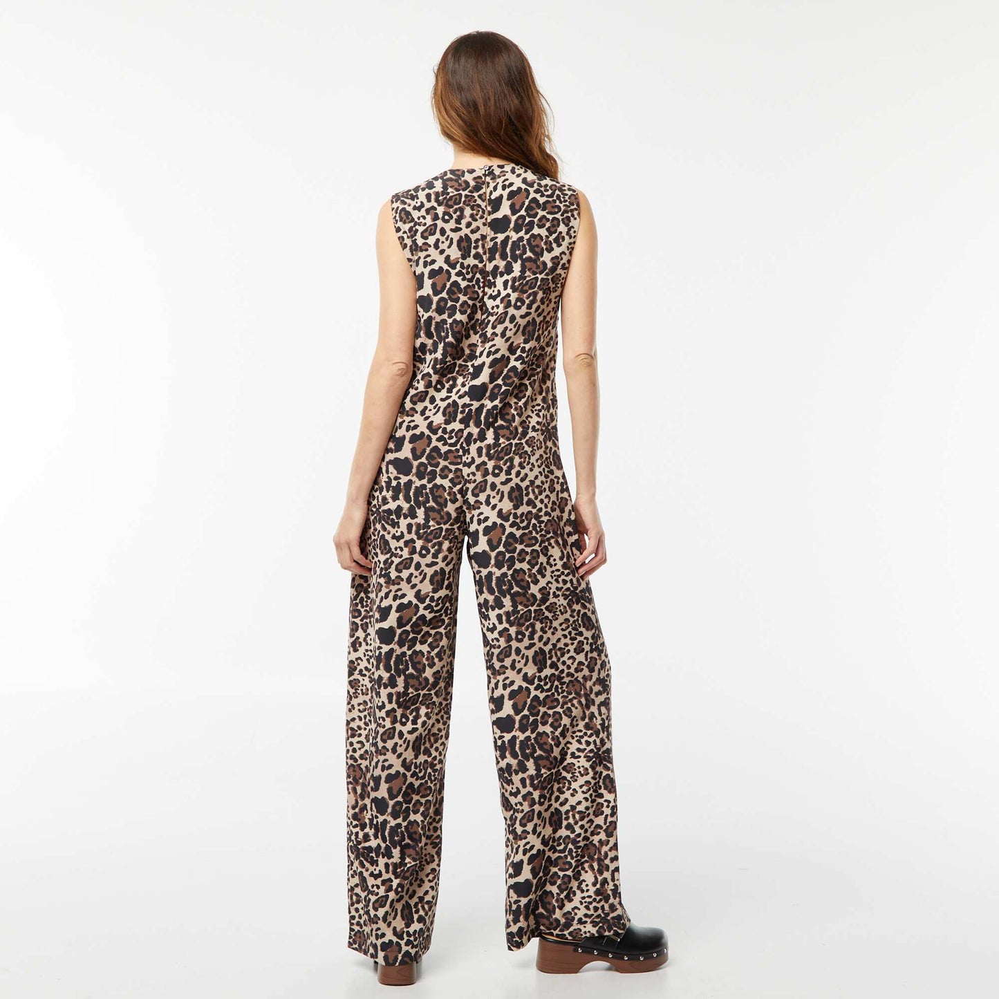 Sleeveless patterned jumpsuit BROWN