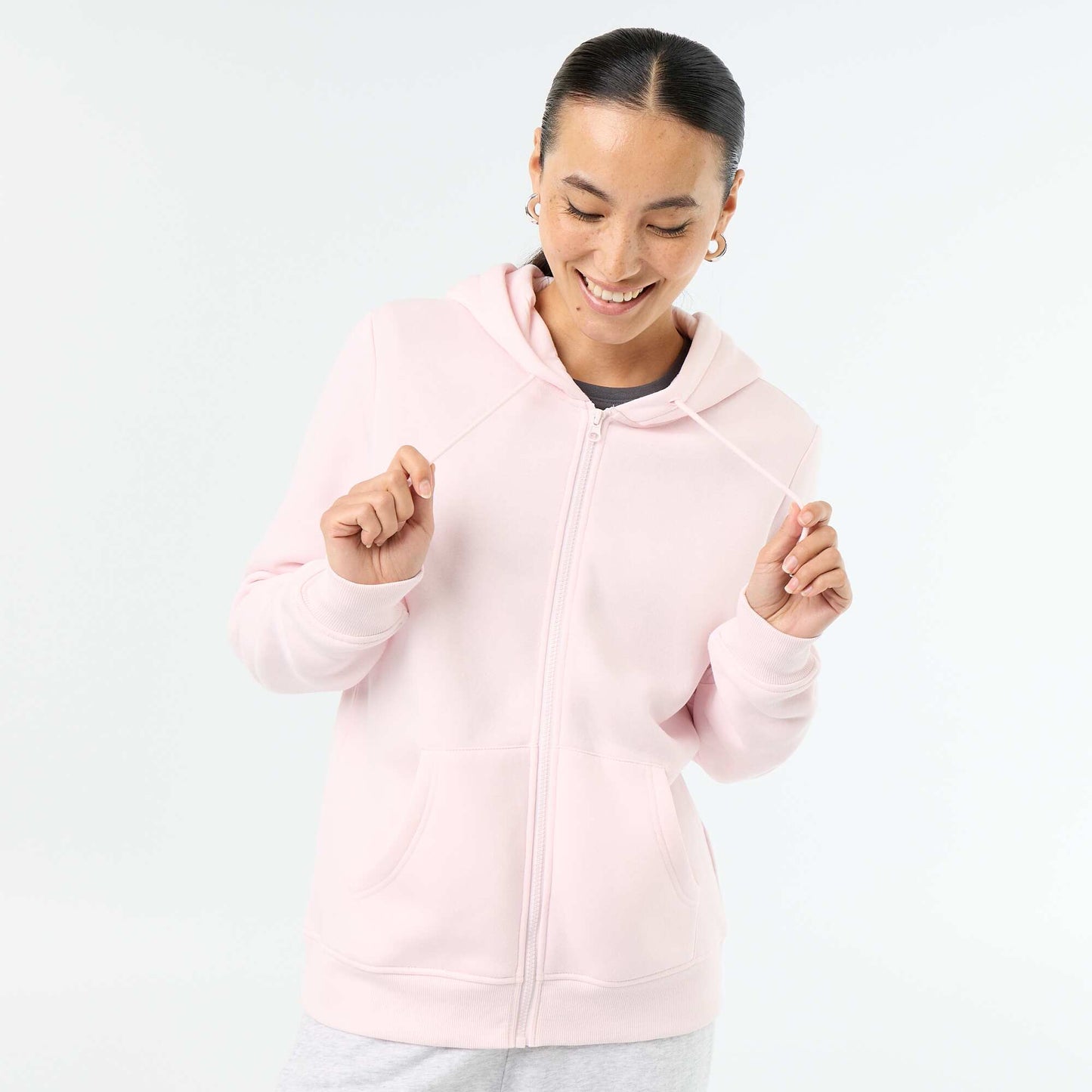 Basic Hooded Zip-Up Sweatshirt PINK