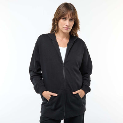 Plain Hooded Cardigan BLACK
