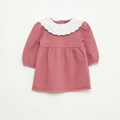 Interlock Dress with Large Cotton Gauze Collar PINK
