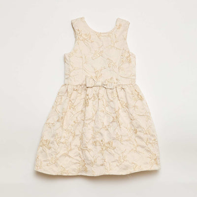 Sleeveless Jacquard Dress with Large Bow BEIGE