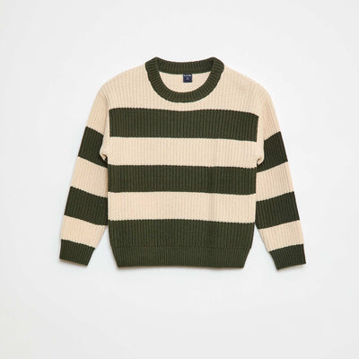 Color Block Knitted Sweater GREEN