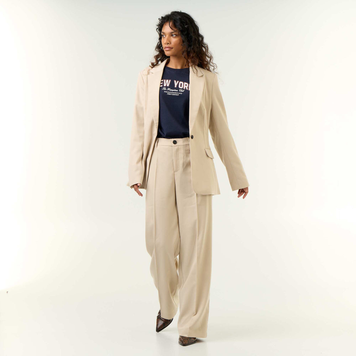 Solid Flowy Wide-Leg Trousers BEIGE