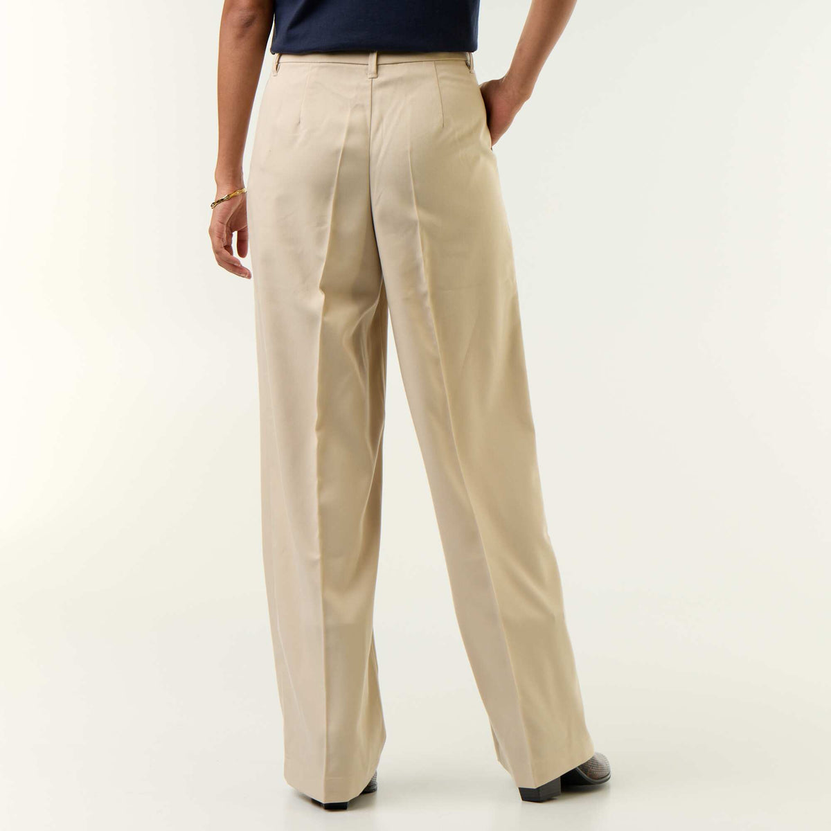 Solid Flowy Wide-Leg Trousers BEIGE
