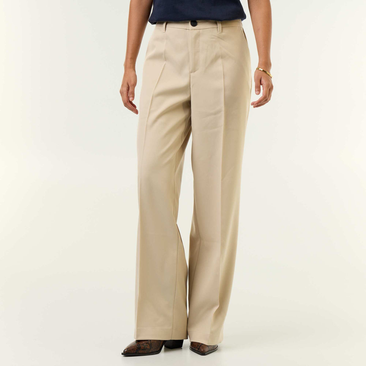 Solid Flowy Wide-Leg Trousers BEIGE