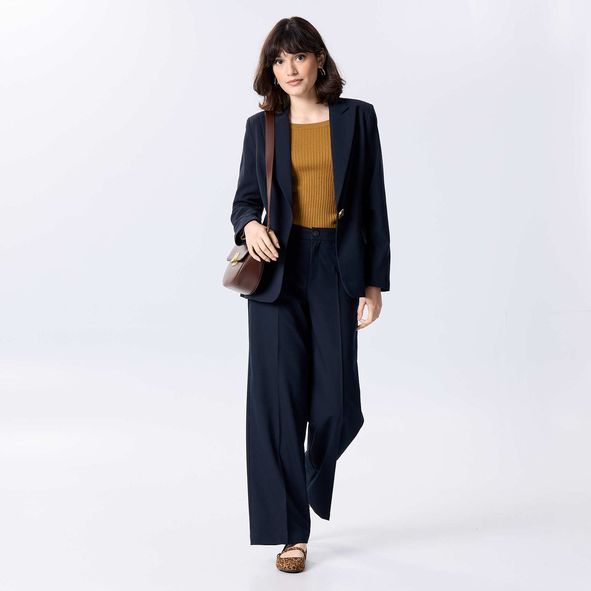 Solid Flowy Wide-Leg Trousers BLUE