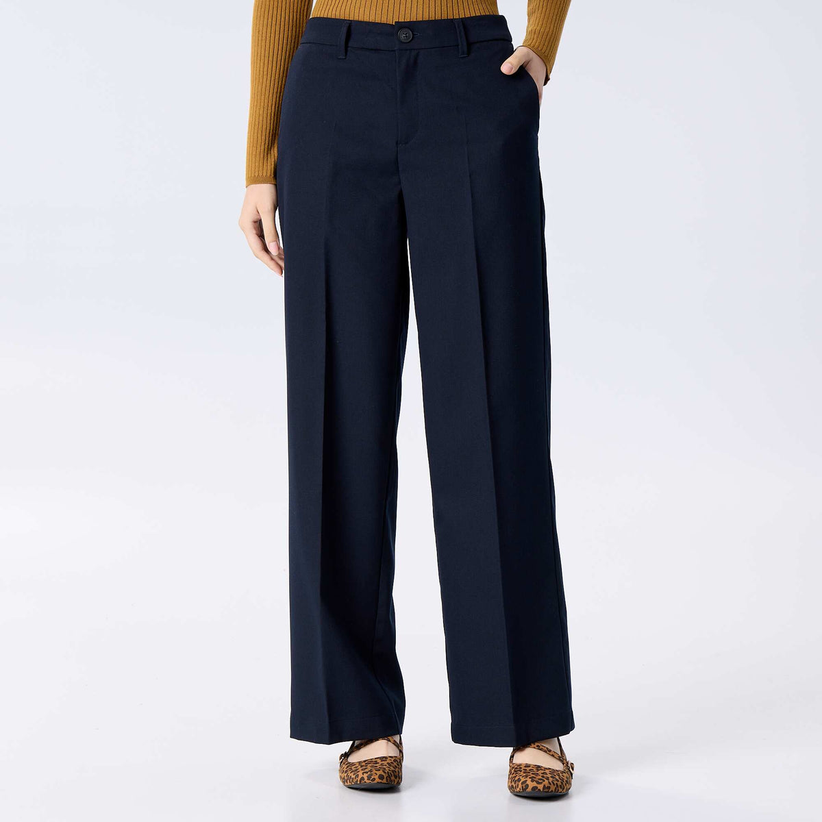 Solid Flowy Wide-Leg Trousers BLUE