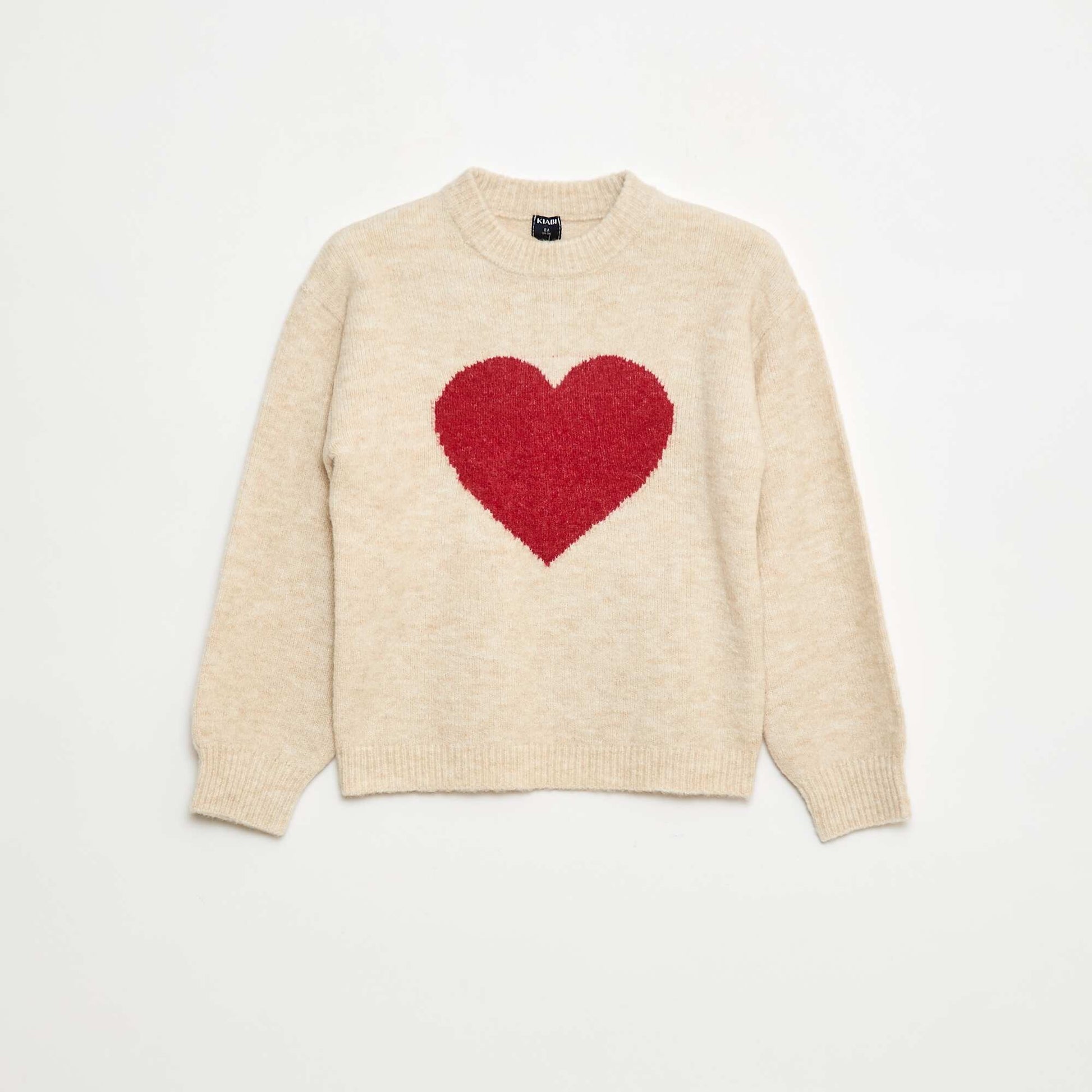 Round Neck Patterned Jumper BEIGE