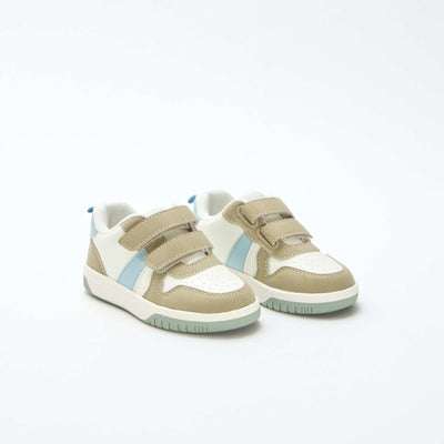 Quad-Color Faux Leather Velcro Sneakers KHAKI