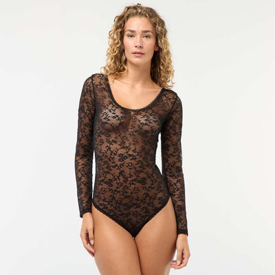 Long-Sleeve Lace Bodysuit BLACK