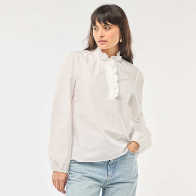 Blouse with Ruffled Collar and Opening WHITE
