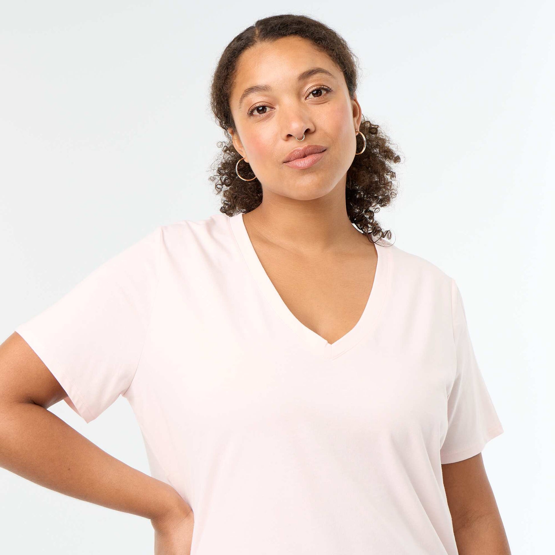 Basic V-neck Short-Sleeve T-shirt PINK