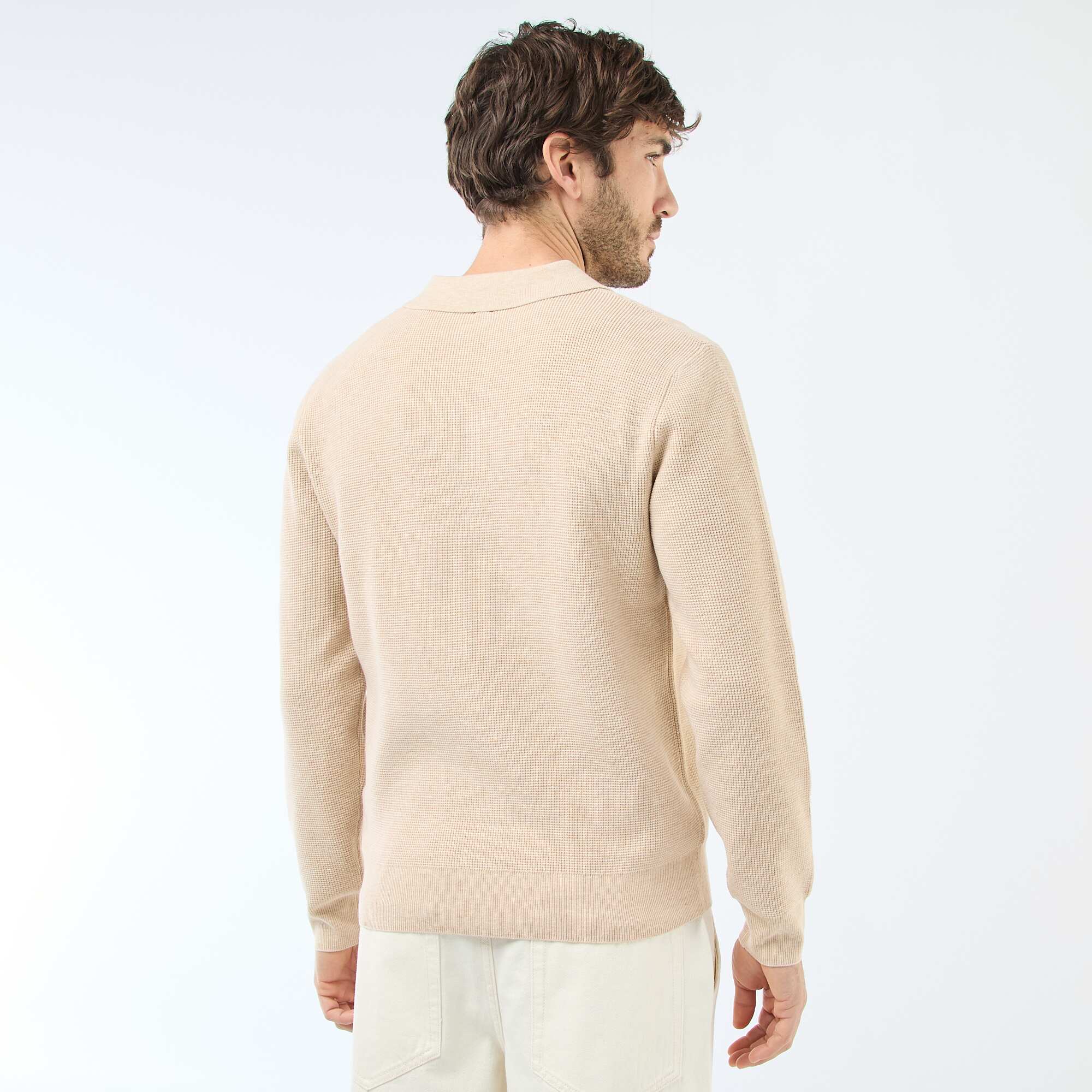 Waffle Knit Polo Collar Sweater BEIGE – Kiabi Waffle Knit Polo Collar Sweater BEIGE – Kiabi