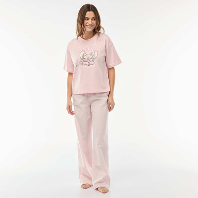 Angel Poplin T-Shirt + Pants Pajama Set - 2 Piece PINK