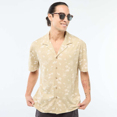 Short-Sleeved Patterned Shirt BEIGE