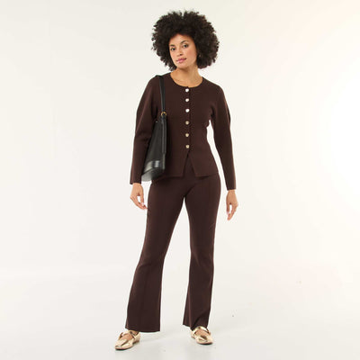 Wide-Leg Ottoman Knit Trousers BROWN