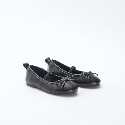 Faux Leather Ballerina Shoes with Strap BLACK
