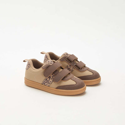 Low-Top Sneakers with Hook and Loop Fasteners BROWN