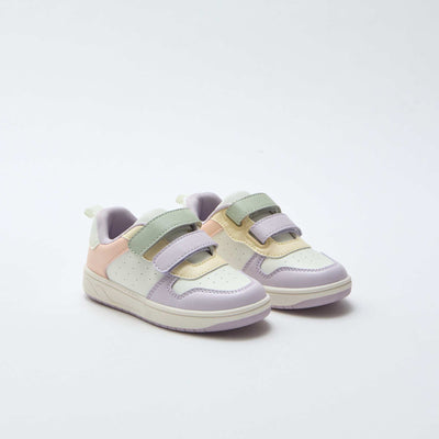 Faux Leather Sneakers with 2 Hook-and-Loop Straps PINK