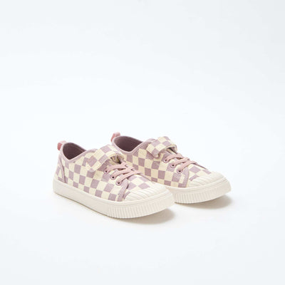Checkerboard Print Canvas Sneakers PURPLE