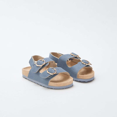 Flat sandals with adjustable hook-and-loop ankle strap BLUE