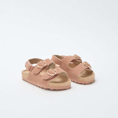 Flat sandals with adjustable hook-and-loop ankle strap PINK