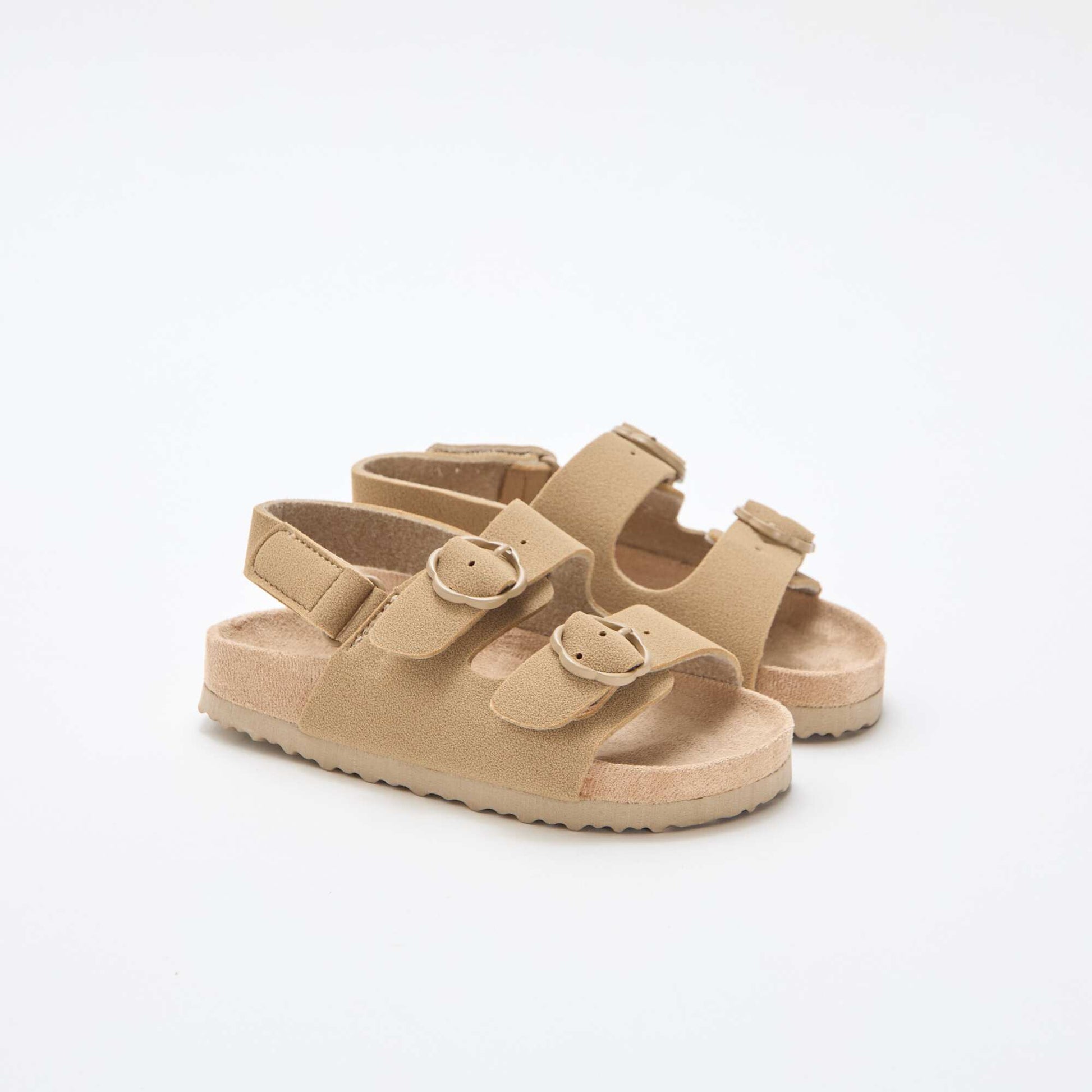 Flat sandals with adjustable hook-and-loop ankle strap BEIGE
