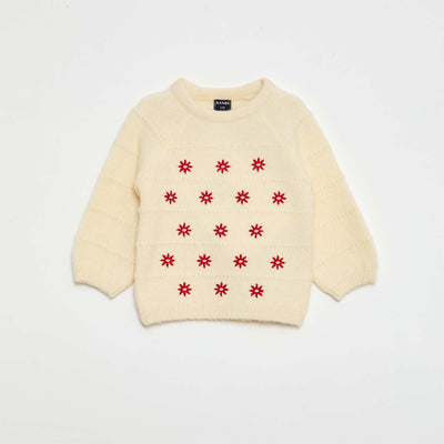 Knitted Sweater with Embroidery WHITE