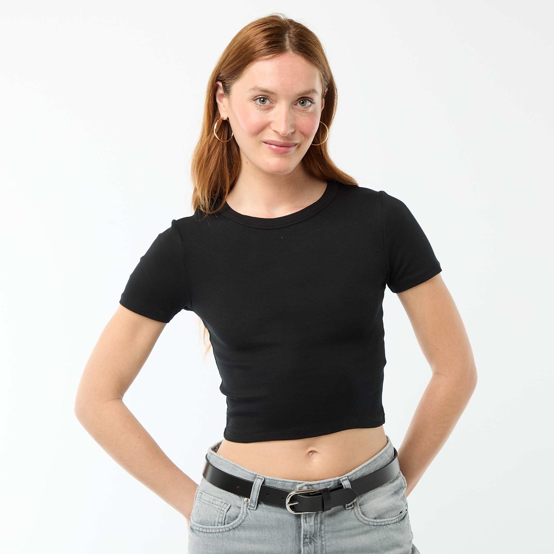 Basic Crop Top T-shirt BLACK