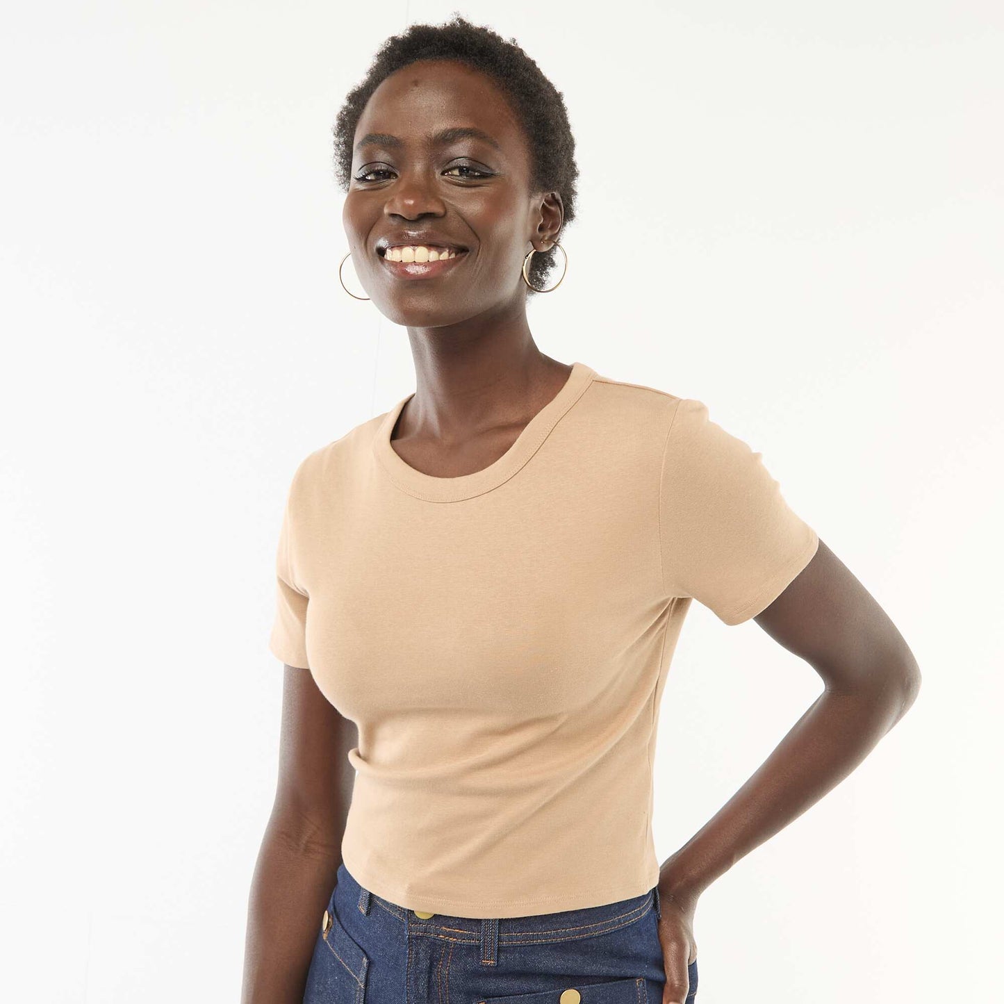 Basic Crop Top T-shirt BEIGE