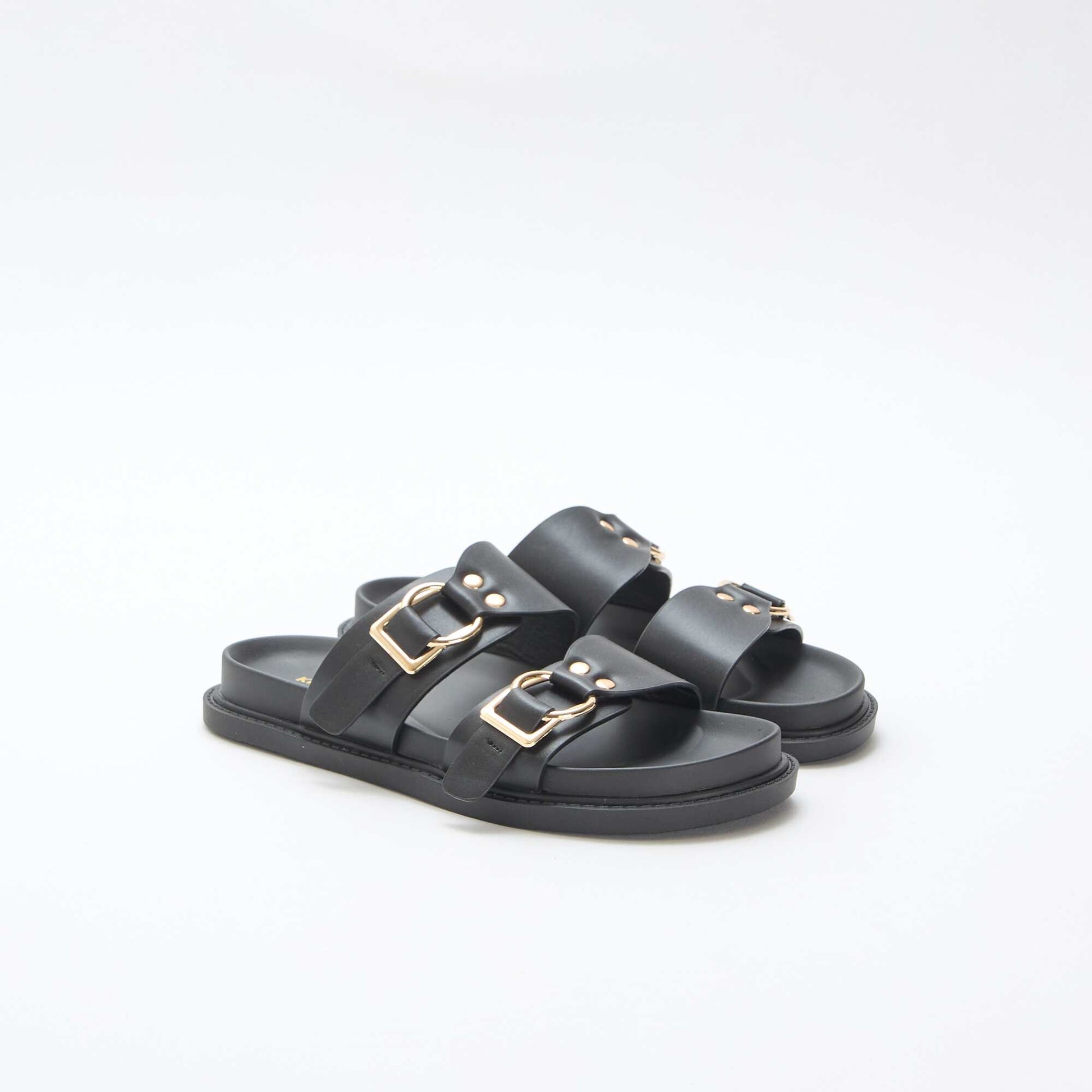 Double Strap Flat Sandals BLACK