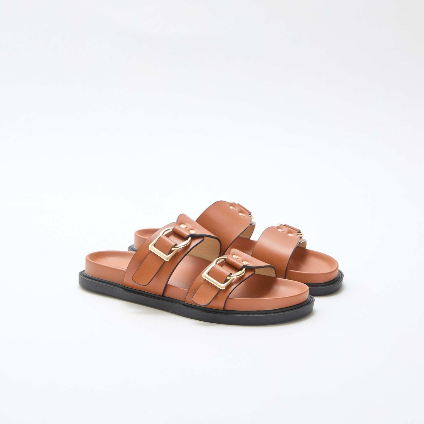 Double Strap Flat Sandals BROWN