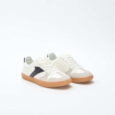 Suede Low-Top Sneakers with Contrasting Detail WHITE