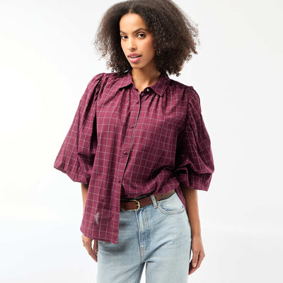 Printed Checkered Flowy Blouse RED