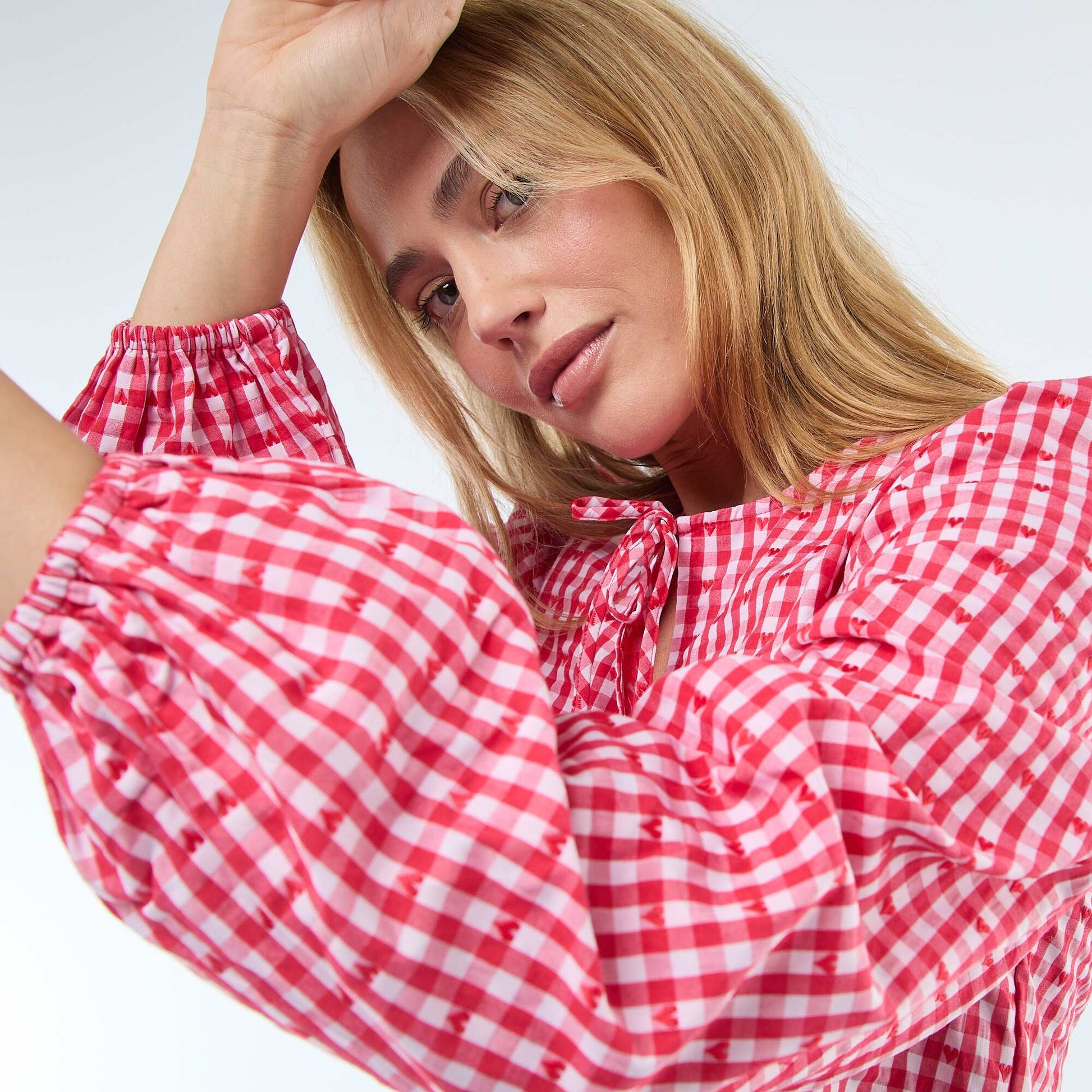 Gingham Blouse with Tie Details RED