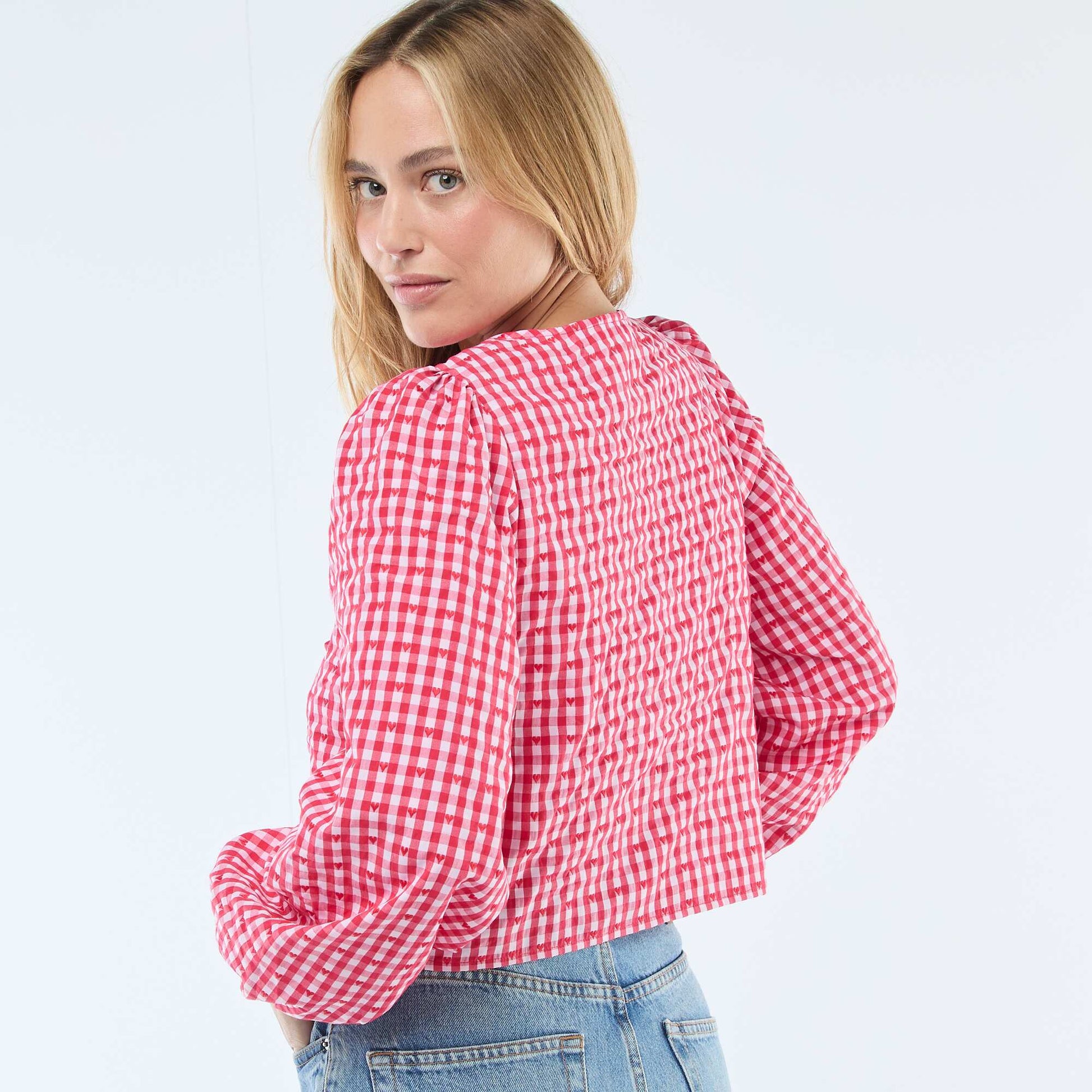 Gingham Blouse with Tie Details RED