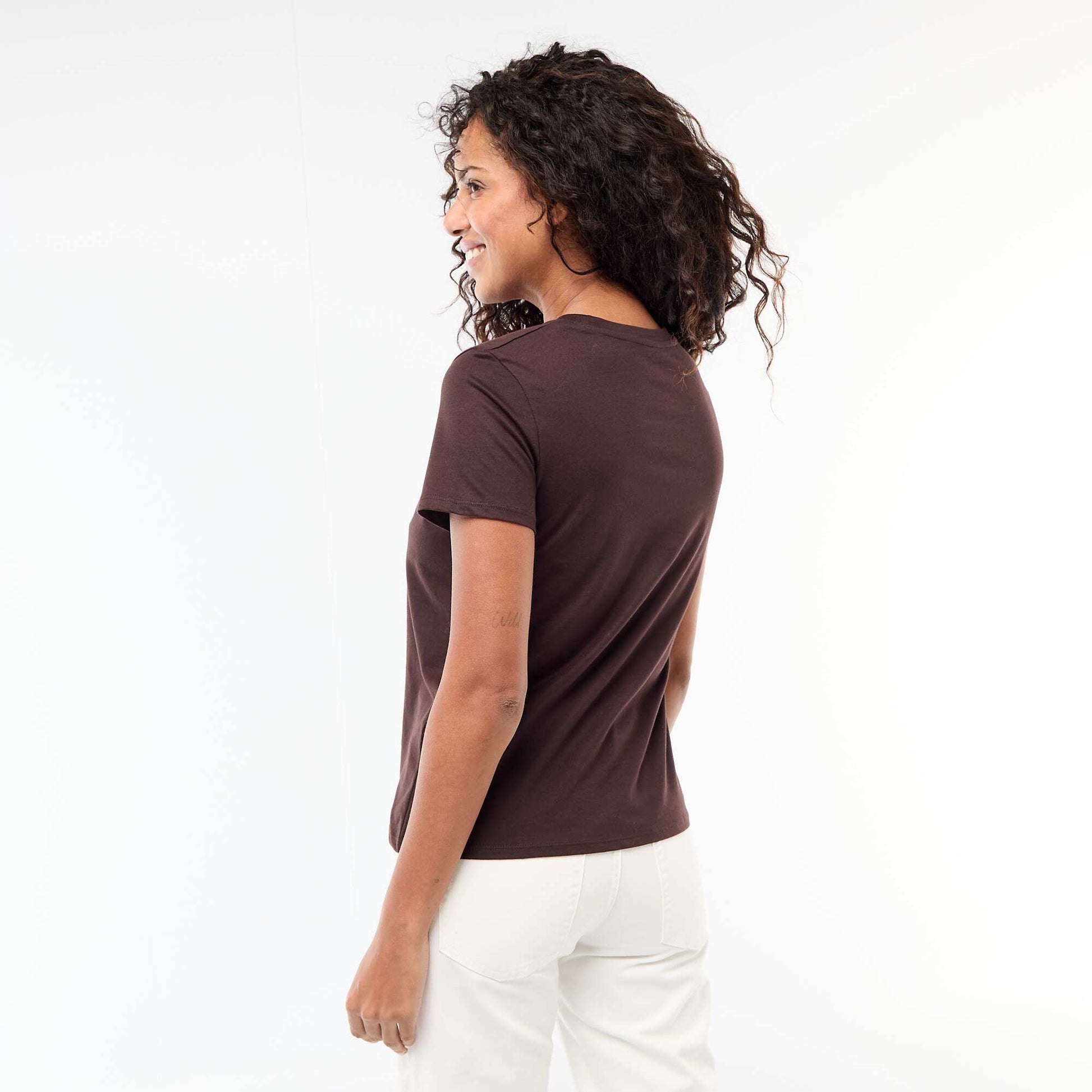 Short-sleeved jersey T-shirt BROWN