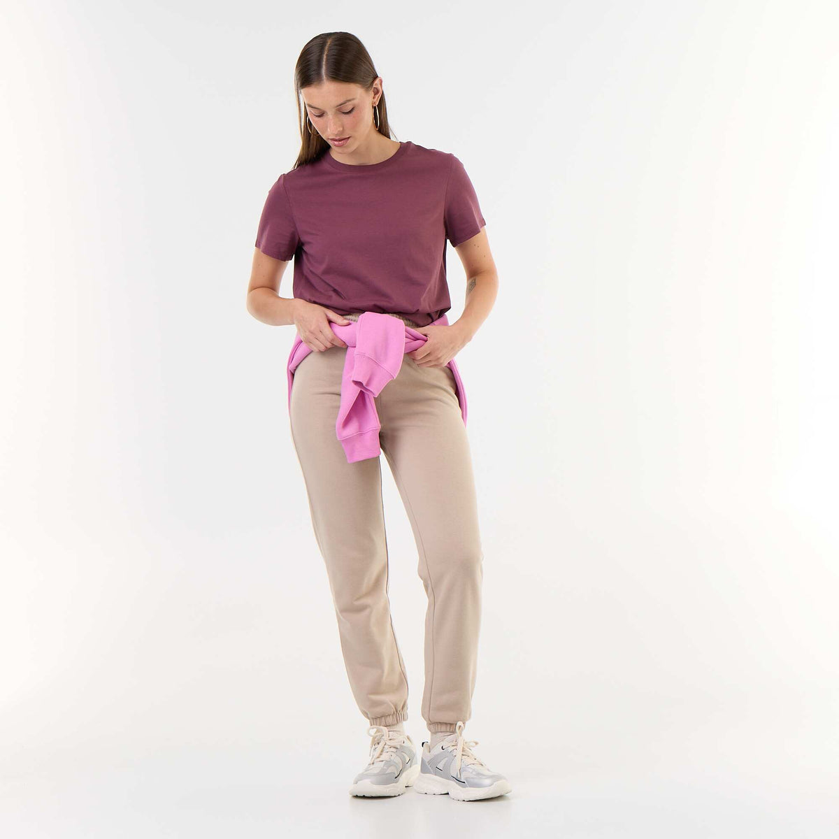 Women's Crew Neck Short Sleeve Cotton T-Shirt PURPLE