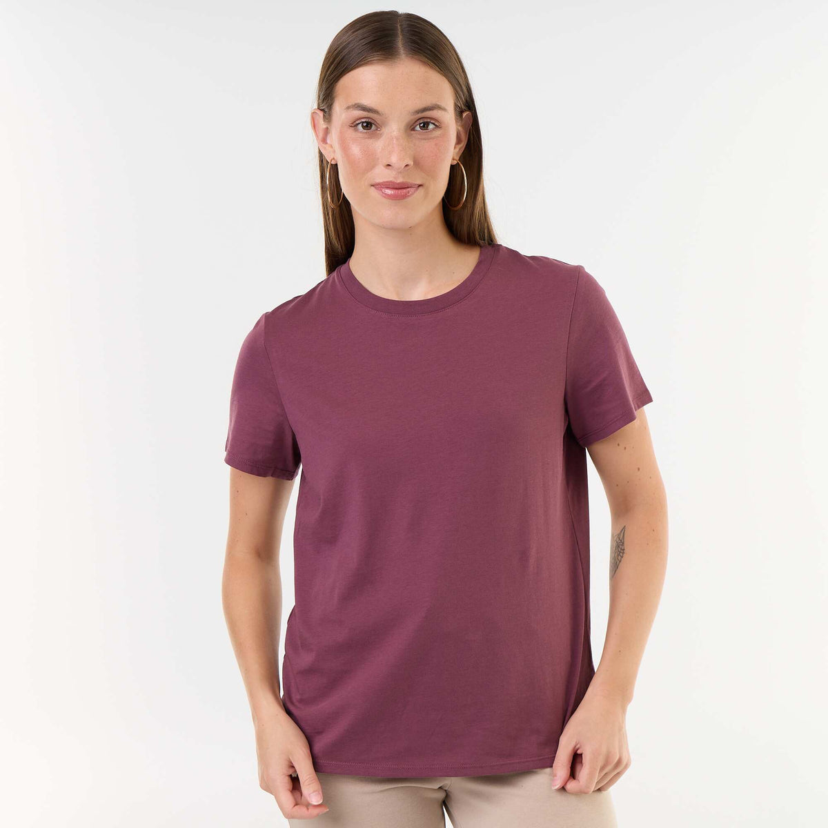 Women's Crew Neck Short Sleeve Cotton T-Shirt PURPLE