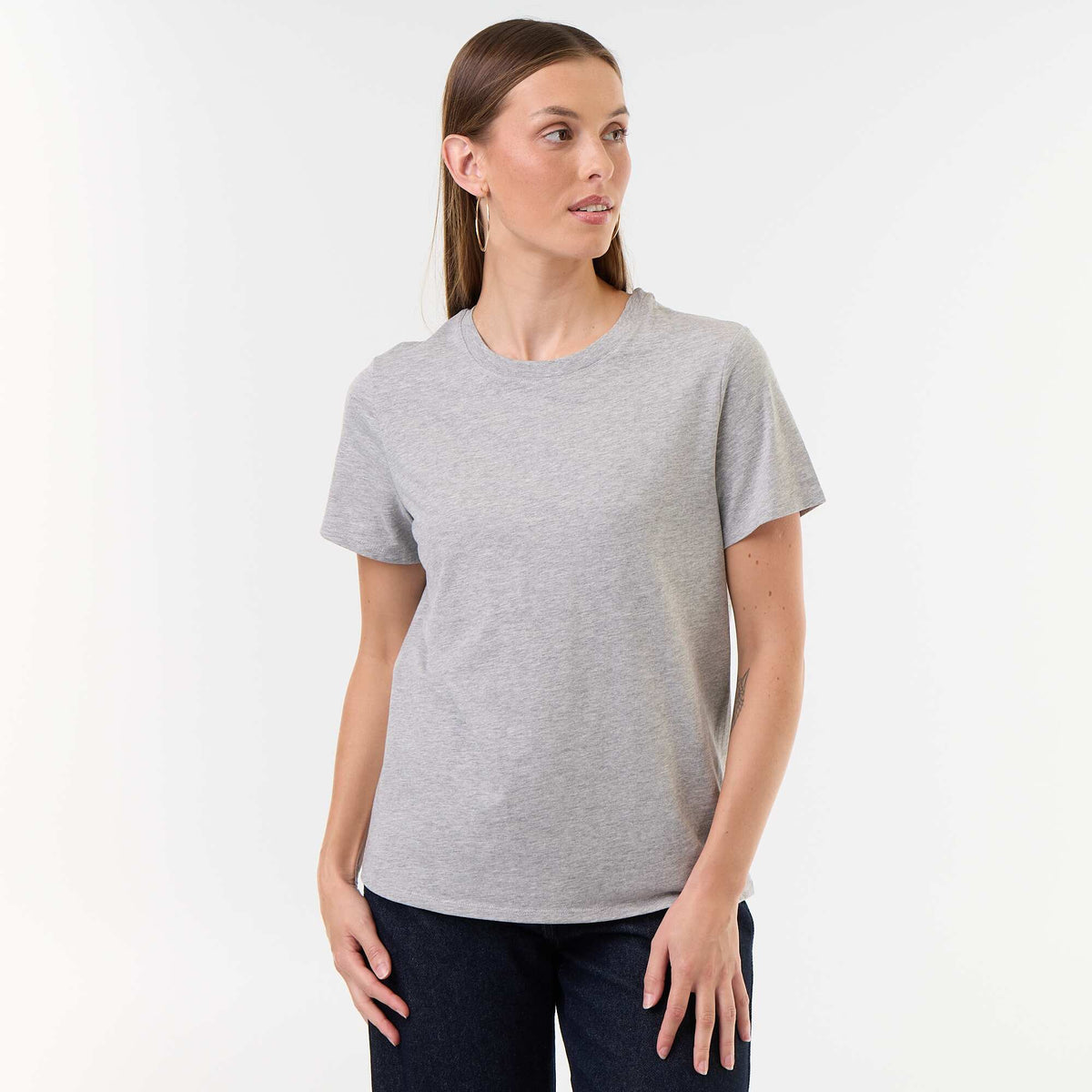 Women's Crew Neck Short Sleeve Cotton T-Shirt GREY