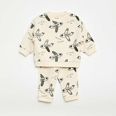 Sweatshirt + printed fancy joggers set - 2 pieces BEIGE