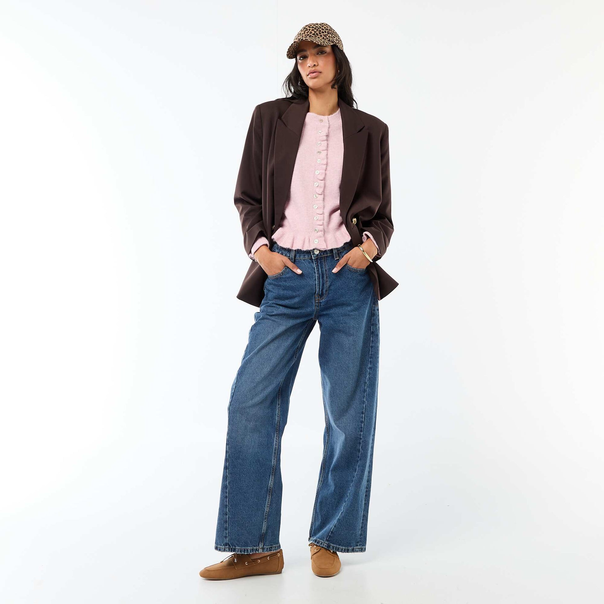 Marled Knit Cardigan with Wavy Details PINK