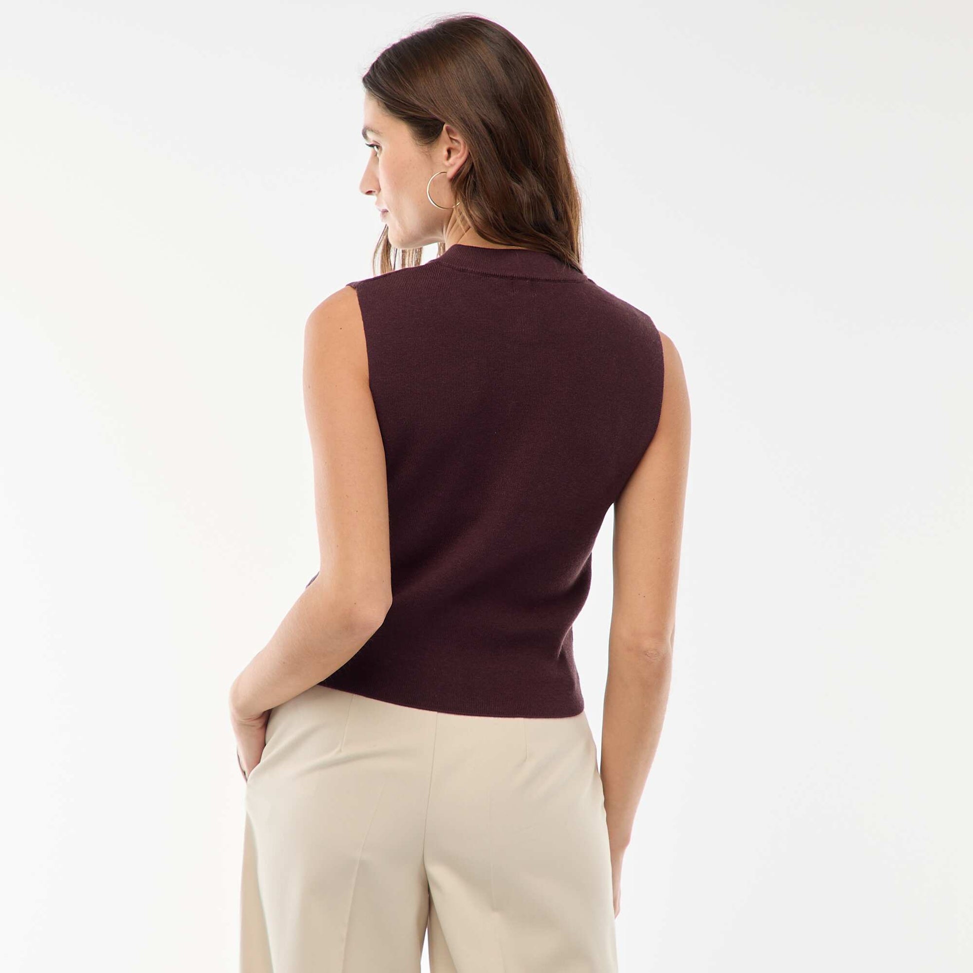 Sleeveless Ottoman Knit Vest PURPLE