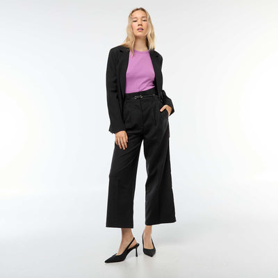 Wide-leg city trousers with тонким belt BLACK