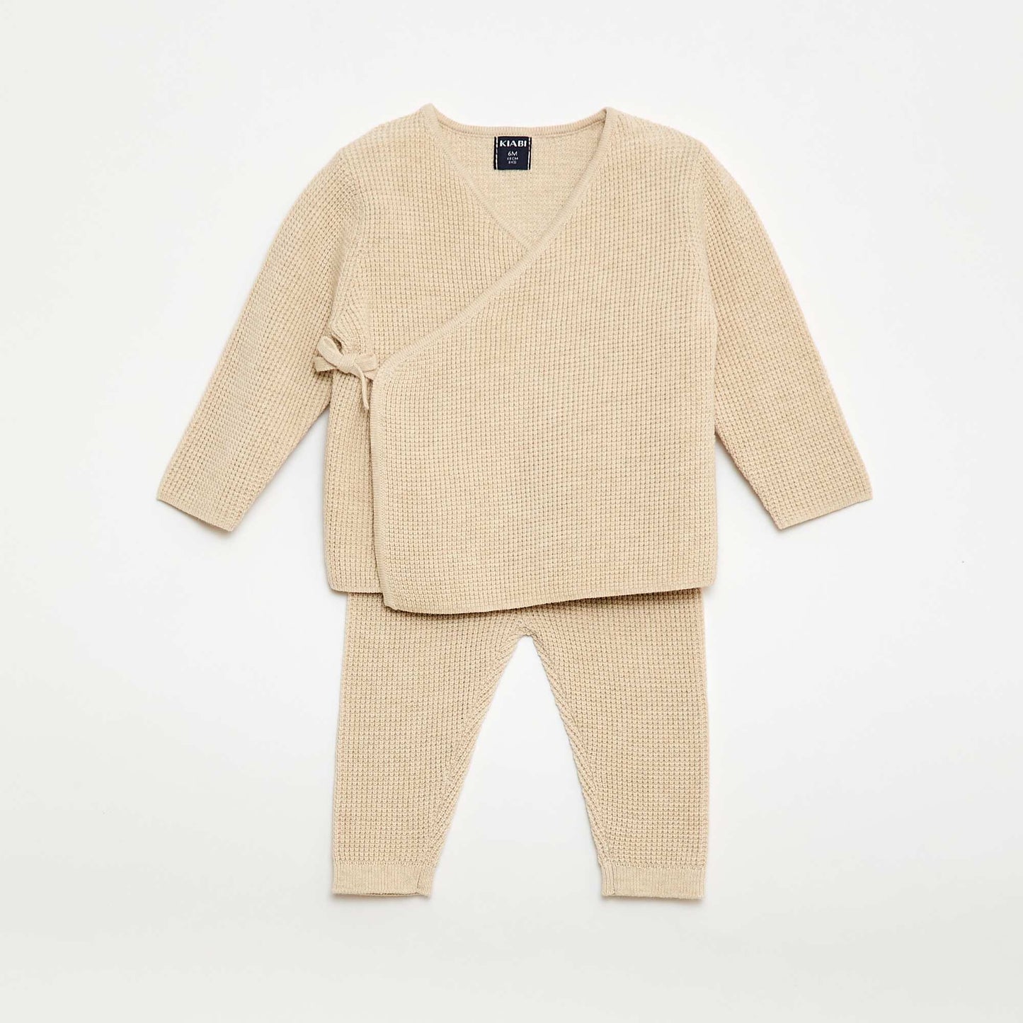 Cardigan Wrap Top + Knit Leggings Set - 2 Piece BEIGE