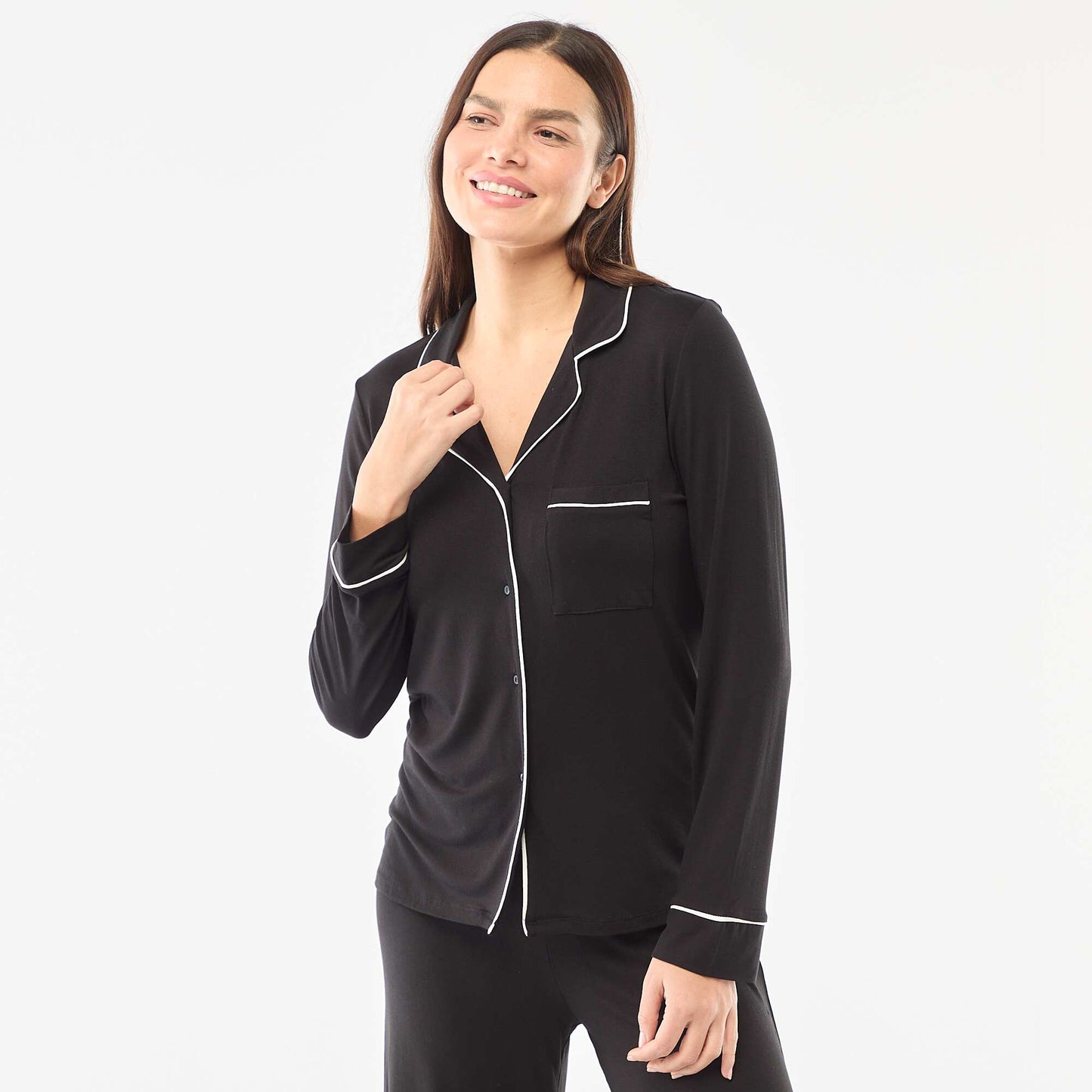 Soft Stretch Knit Pajama Set - 2 Piece BLACK