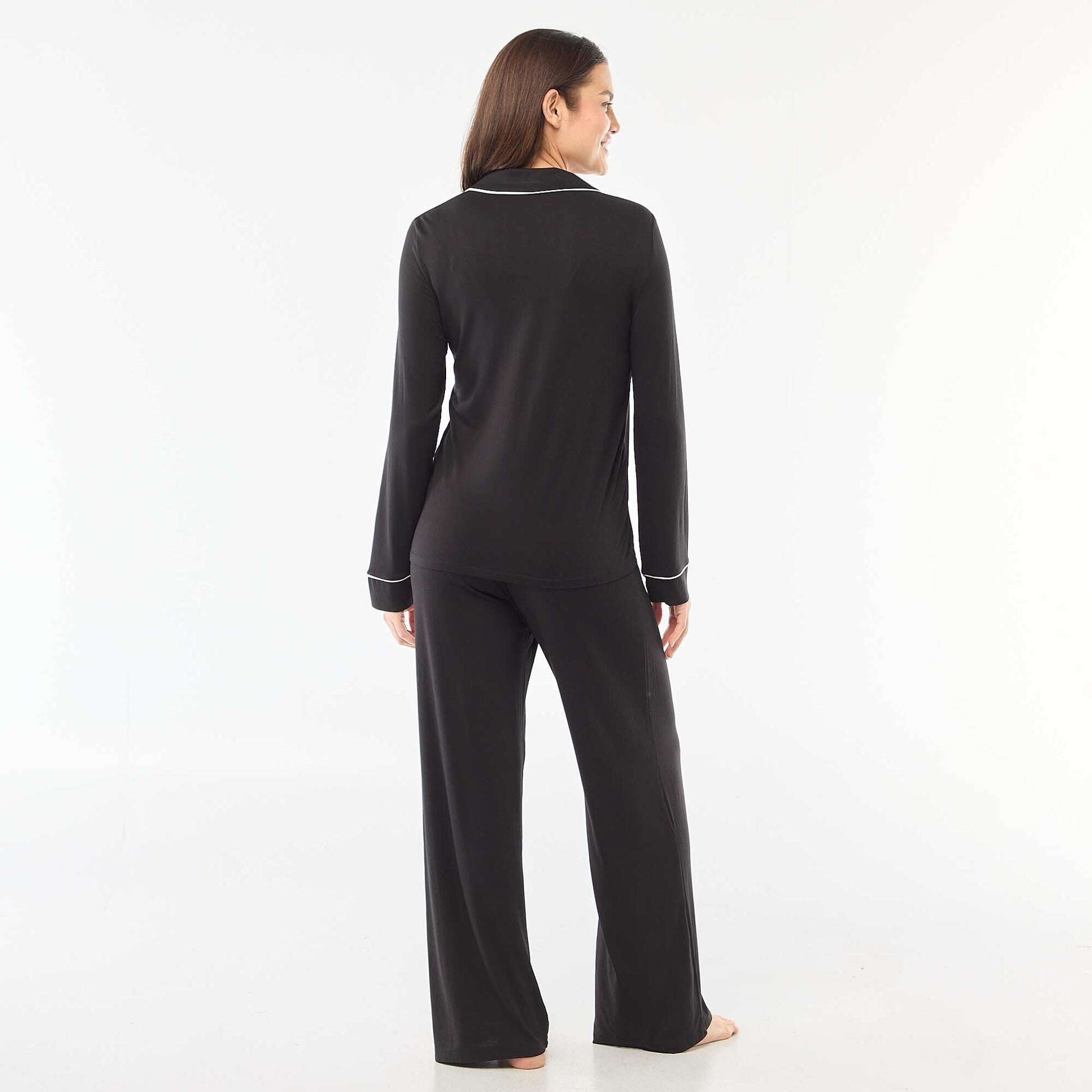 Soft Stretch Knit Pajama Set - 2 Piece BLACK