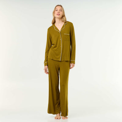 Soft Stretch Knit Long Pyjamas - 2-Piece Set GREEN